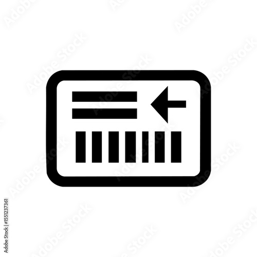Minimalist vector icon of a shipping label with a barcode and arrow, symbolizing parcel tracking or delivery instructions.

