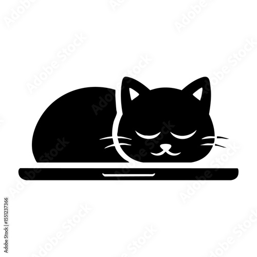 Cute vector icon of a cat napping on a laptop, symbolizing comfort, tech lifestyle, or cozy distractions.


