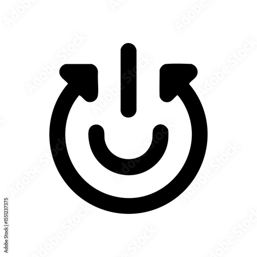 Creative vector logo of a power symbol forming a smiley face with arrows.

