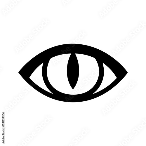 Mysterious eye icon combining human and reptilian traits in a bold, abstract vector.


