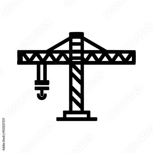 Minimalist vector icon of a construction crane lifting an I-beam, ideal for industrial and engineering-themed branding.

