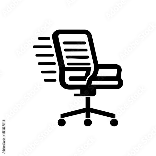 Vector symbol of a wheeled ergonomic chair sliding backward, representing mobility and workplace dynamics.

