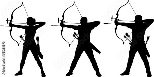 Archery silhouette vector illustration of archers shooting bows and arrows for sport and recreation design editable stock vector illustration