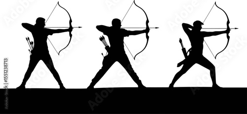 Archery silhouette vector illustration of archers aiming bows and arrows for target practice design art editable stock vector illustration