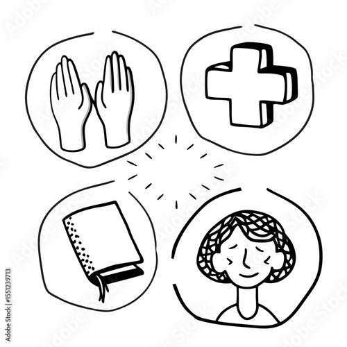 Psychological First Aid Illustration with Crisis Response, Active Listening, and Care Icons