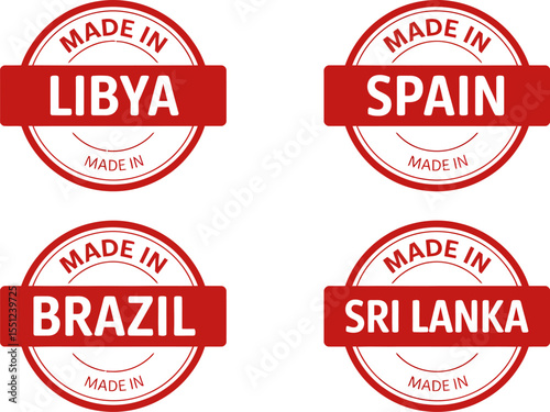 Made in country stamps vector set libya spain brazil sri lanka product origin label design graphic 100 editable stock vector illustration