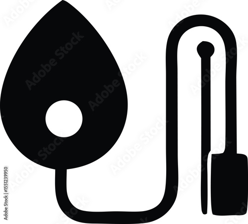 Stylized black and white illustration of a medical oxygen mask connected to a breathing tube and a portable oxygen tank