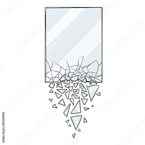 Shattered Glass Panel Vector Illustration of Broken Glass Pieces
