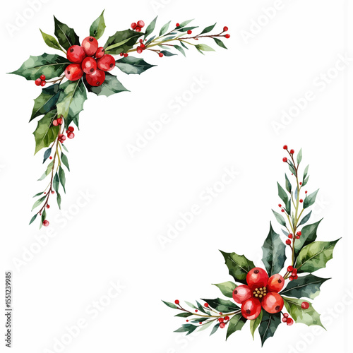 Christmas floral corner decorations with holly and berries  
