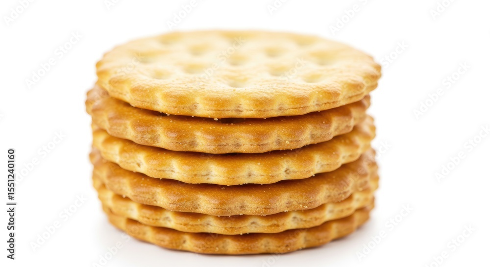 Stack of 6 round crackers goldenbrown color against a white background Stack of 6 round crackers goldenbrown color against a white background