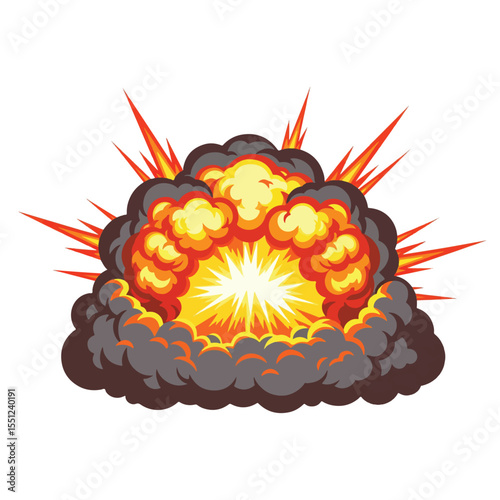 Fiery Explosion Illustration  Dynamic Cartoon Blast Graphic