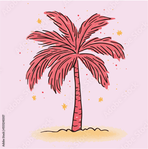 Vector illustration of abstract palm tree in doodle naive style