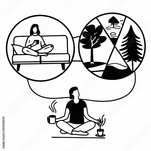 Burnout Prevention Vector Showing Work-Life Balance, Breaks, and Digital Detox Activities