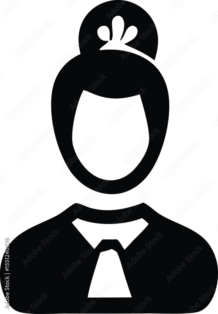 Obraz premium Stylized black and white icon of a professional woman with hair bun and tie representing business or service roles
