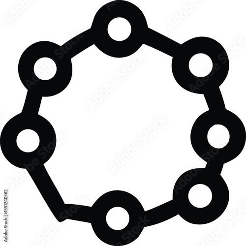Abstract circular arrangement of interconnected black rings with central white circles forming a continuous loop on a white background