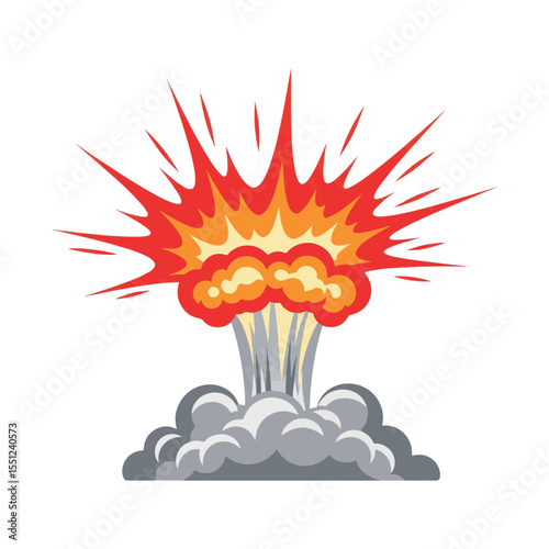 Vector Illustration of a Fiery Explosion with Smoke and Fire