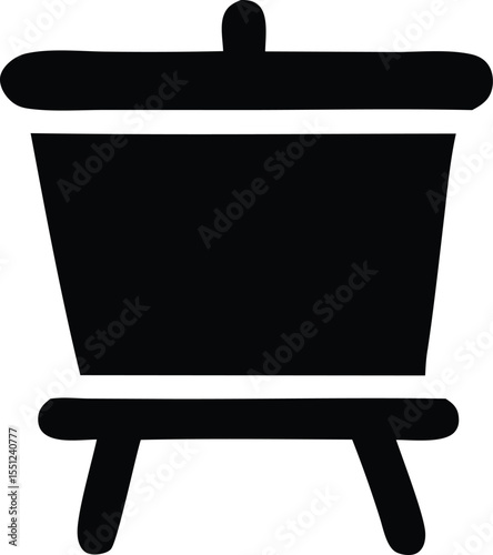 A simple black silhouette icon representing a whiteboard or easel with a rounded top and a stand perfect for educational or presentation graphics