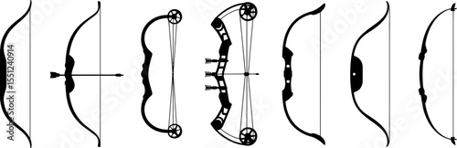 Bows archery equipment vector illustration set graphic design different types of bows hunting and sport editable stock vector illustration