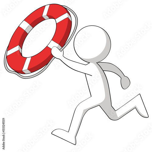 Running figure carrying a life preserver for help