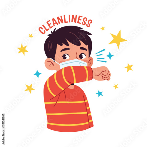 Cleanliness and Hygiene Practices Child Coughing into Elbow