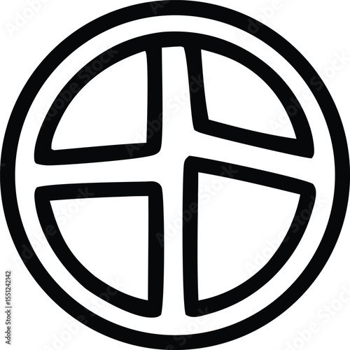 A simple black and white graphic representation of the celtic sun symbol also known as the sun wheel or wheel of the sun