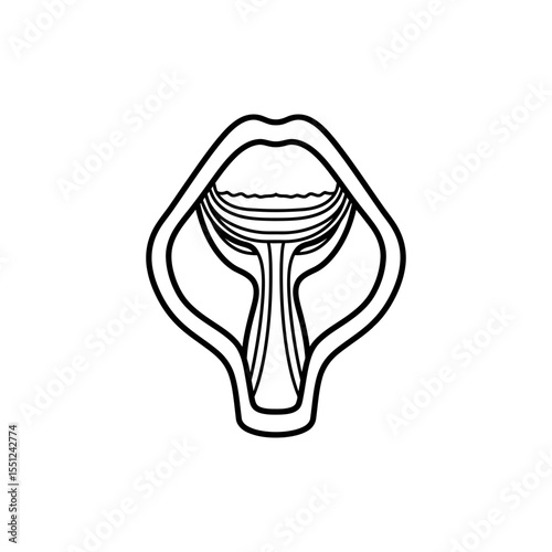 Black line icon of human uvula and soft palate hanging in back of mouth