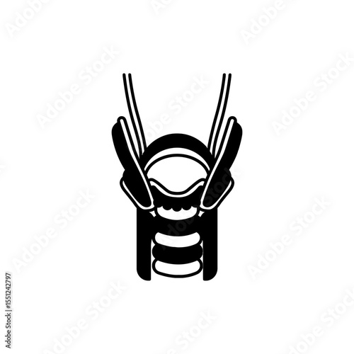 Black line icon of throat cross-section showing pharynx larynx and vocal cords