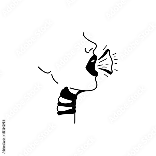 Black line icon of human epiglottis above trachea in mid-tilt swallowing position