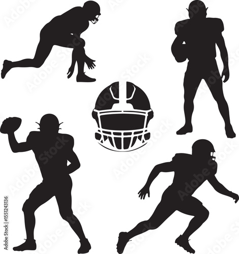 Quarterback Throwing Pass Silhouette

Touchdown Celebration Vector Design

Football Player in Action Silhouette

Helmet and Ball American Football Art

Team Huddle on Field Silhouette Scene