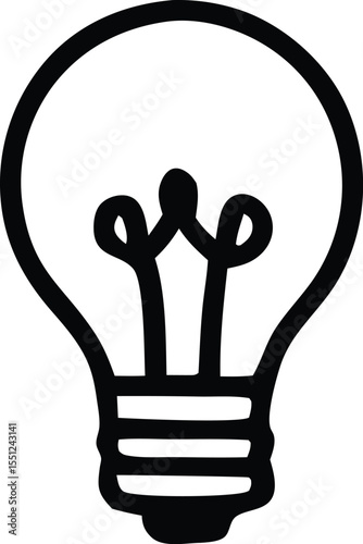 A simple black and white line drawing of a classic incandescent light bulb with a visible filament and threaded base representing ideas