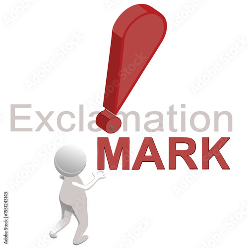 Exclamation mark graphic illustration with 3d character