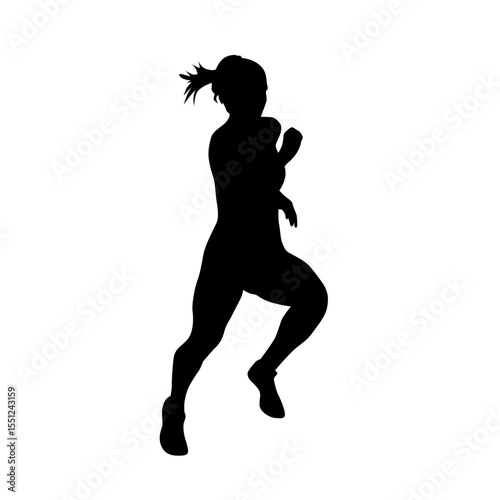 Running woman, female sprinter, run. Isolated vector silhouette. Athletics
