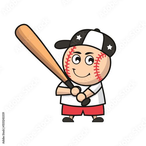 Cute cartoon kid in uniform holding a bat, fun illustration for youth sports, tees, or stickers vector design

