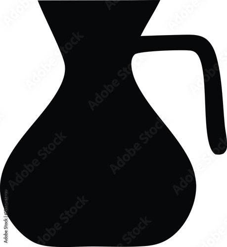 A simple black silhouette of a classic glass coffee carafe with a curved handle and a narrow neck