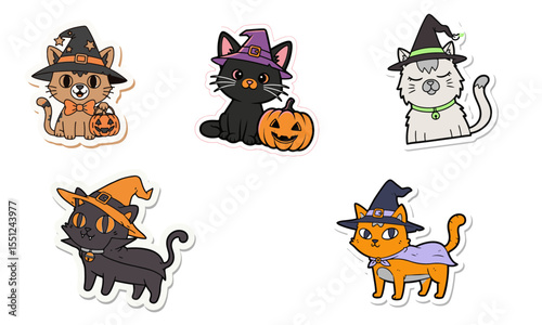 Cute Halloween Witch Cat Sticker Collection
