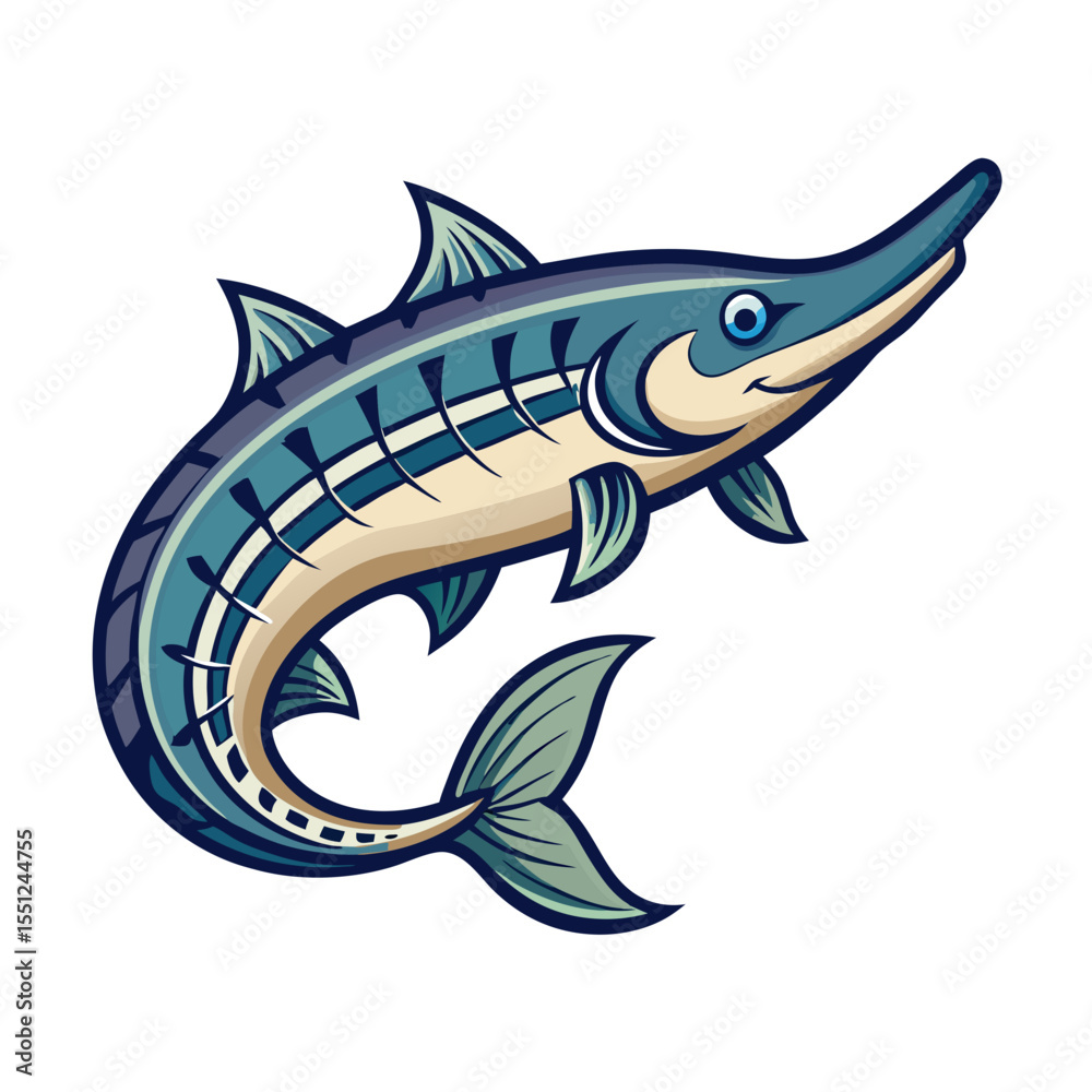 Naklejka premium Ancient Sturgeon Fish Vector Graphic