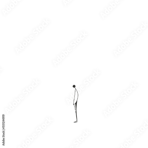 Minimalist illustration of a lonely figure standing in profile on a white background in a sleek design style copy space