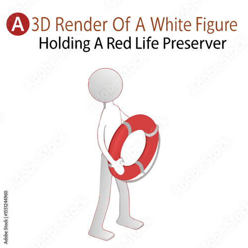 Simple figure carrying a life preserver for help and safety