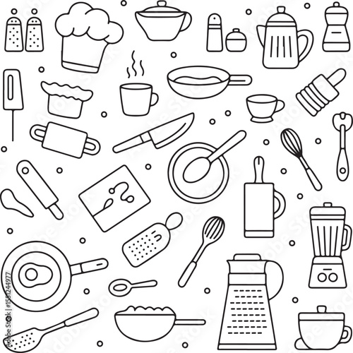 Kitchen Utensils and Cooking Tools A Seamless Pattern Design