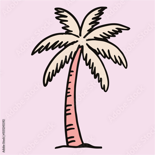Vector illustration of abstract palm tree in doodle naive style