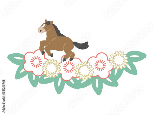 走る馬と花　イラスト
