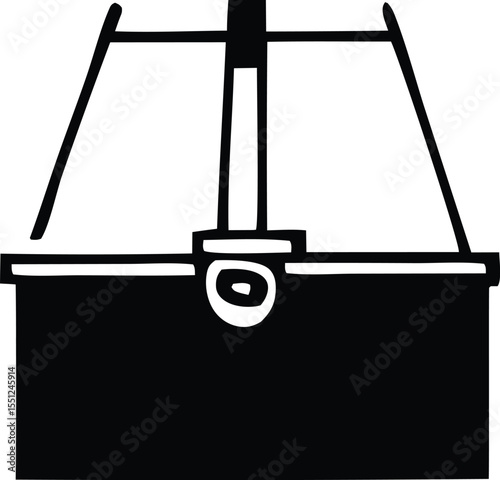 Simple black and white icon of a stylized grand piano with a single key depicted