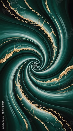 Emerald Gold Swirl Abstract Art Background Texture