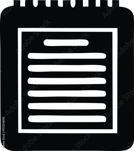 Stylized black and white icon representing a notepad or document with horizontal lines and a rounded top edge