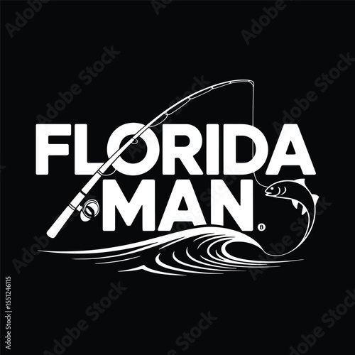Modern Florida Man logo with wave underline, clean black-and-white vector illustration design