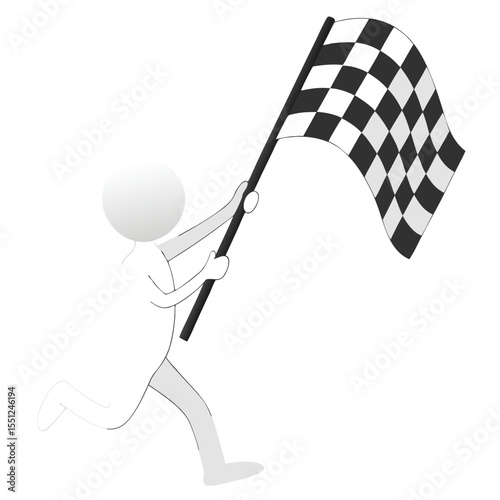 Simple cartoon figure running with checkered flag