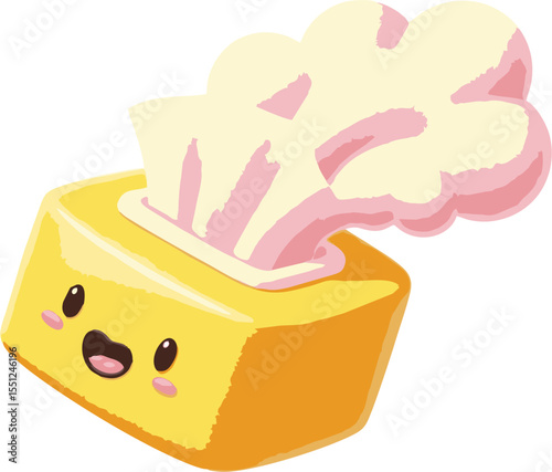 Cheerful Cartoon Tissue Box with Pink Puffy Tissues