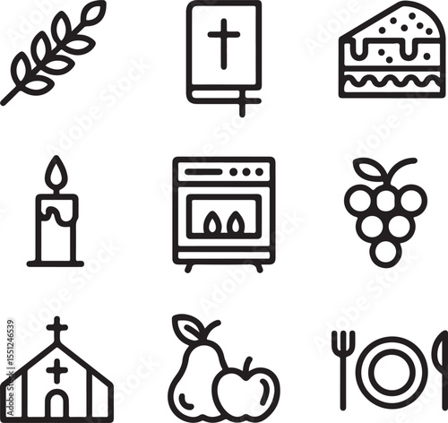 Religious & Festive Icons Church, Bible, Food, Candle, and More