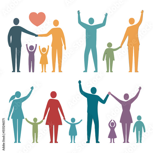 Illustrated Family: A vibrant illustration portrays the diverse facets of family life, from bonding and togetherness to raising a child, symbolizing the essence of family connections and bonds.