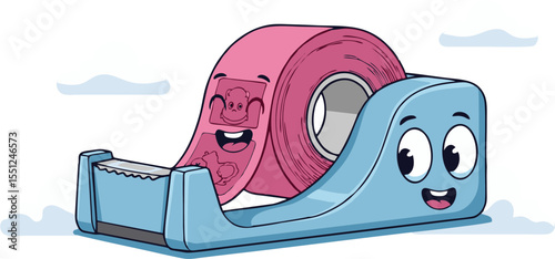 Cheerful Cartoon Tape Dispenser with Pink Tape Roll